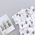 2pcs Baby Boy 95% Cotton Short-sleeve All Over Cactus Print Button Up Shirt and Solid Shorts Set Pink image 1