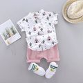 2pcs Baby Boy 95% Cotton Short-sleeve All Over Cactus Print Button Up Shirt and Solid Shorts Set Pink image 4