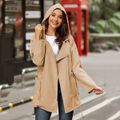 Solid Color Drawstring Waist Hooded Trench Coat Khaki