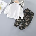 2-piece Baby / Toddler Boy Camouflage Letter Print Pullover and Casual Harem Pants Set White image 3