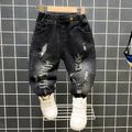 1-piece Toddler Boy Letter Textured Sweatshirt/ Ripped Denim Jeans Black image 3