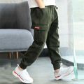 Kid Boy Solid Color Textured Hoodie Sweatshirt/ ocket Design Cotton Cargo Pants Army green image 1