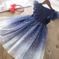 Toddler Girl Sweet Stars Pattern Ombre Mesh Overlay Dress Dark Blue image 1