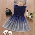 Toddler Girl Sweet Stars Pattern Ombre Mesh Overlay Dress Dark Blue image 2