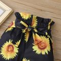3pcs Baby Girl 95% Cotton Ruffle Long-sleeve Romper and Sunflower Floral Print Pants with Headband Set Yellow