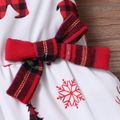 Christmas All Over Plaid Print Ruffle Flutter Sleeve Baby Dress White