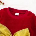 2pcs Baby Glitter Bowknot Decor Red Long-sleeve Corduroy Dress Set Red