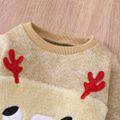 2-piece Baby Girl/Boy Christmas Deer Embroidered Fuzzy Sweatshirt and Elasticized Pants Set Khaki image 3