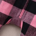 Baby Girl Love Heart Pattern Plaid Long-sleeve Hooded Zip Jumpsuit Pink