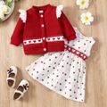 2pcs Baby Girl Red Love Heart Pattern Long-sleeve Knitted Cardigan and Sleeveless Dress Set Red