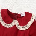 100% Cotton 2pcs Baby Girl Floral Print Long-sleeve Cardigan Top and Doll Collar Dress Set Red