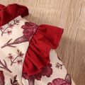 2pcs Baby Girl All Over Red Floral Print Frill Collar Long-sleeve Romper with Headband Set Red