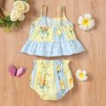 2pcs Baby Girl Floral Print Colorblock Sleeveless Spaghetti Strap Ruffle Top and Shorts Set Multi-color