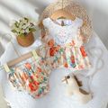 2pcs Baby Girl Floral Print Sleeveless Lace Top and Shorts Set Multi-color
