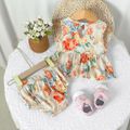 2pcs Baby Girl Floral Print Sleeveless Lace Top and Shorts Set Multi-color