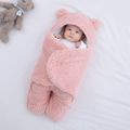 Baby Winter Cotton Plush Hooded Swaddles Light Pink image 1