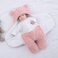 Baby Winter Cotton Plush Hooded Swaddles Light Pink image 2