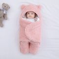 Baby Winter Cotton Plush Hooded Swaddles Light Pink image 3