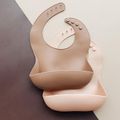 Silicone Baby Bibs with Large Capacity Food Catcher Pocket Waterproof Adjustable Portable Soft Foldable Toddler Bib Beige