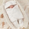 Baby Swaddling Blanket Solid Color Newborn Flannel 3D Ear Design Blanket Swaddle Wrap Sleeping Bag White image 2