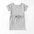 Grey and White Stripe Short-sleeve Matching Mini Dresses Light Grey