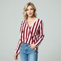 Stylish Stripe Long-sleeve Blouse  Red