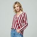 Stylish Stripe Long-sleeve Blouse  Red