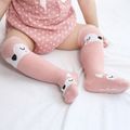 Cute Animal and Letter Print 3D Ear Decor Socks  Light Pink