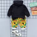2-piece Toddler Girl/Boy Geo Plaid Pattern Pocket Design Hoodie and Pants Set Black