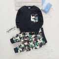 2-piece Toddler Boy Camouflage Print Pocket design Black Sweatshirt and Pants Set Black