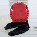 2pcs Letter and Number Print Color Block Long-sleeve Red Tee Top and Black Pants Toddler Set Black