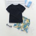 2pcs Toddler Boy Letter Floral Print Tee and Shorts Set Black