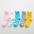 Women 100% Cotton Cute Cartoon Cat Dual Ears Footprints Print Tube Socks White