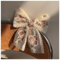 Women Embroidery Floral Bow Lace Hair Clip Hair Accessory Beige image 1