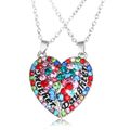 Mother Daughter Love Heart Puzzle Matching Rhinestones Decor Pendant Necklace Multi-color