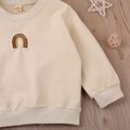 Toddler Girl Rainbow Embroidery Casual Beige Pullover Sweatshirt Beige