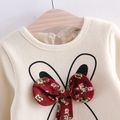 Baby Girl 95% Cotton Long-sleeve Cartoon Rabbit and Floral Print Bowknot Faux-two Dress Red