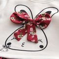 Baby Girl 95% Cotton Long-sleeve Cartoon Rabbit and Floral Print Bowknot Faux-two Dress Red image 2