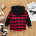 menino da criança 100% algodão xadrez costura botão de camisa projeto do hoodie Vermelho image 5