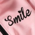 2-piece Toddler Girl Letter Print Stand Collar Zipper Sweatshirt and Elasticized Solid Pants Set Pink