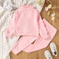 2-piece Toddler Girl Letter Print Stand Collar Zipper Sweatshirt and Elasticized Solid Pants Set Pink