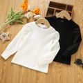 Toddler Girl Long Puff-sleeve Round-collar Ribbed Solid Tee White image 3