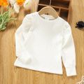 Toddler Girl Long Puff-sleeve Round-collar Ribbed Solid Tee White image 1