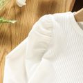 Toddler Girl Long Puff-sleeve Round-collar Ribbed Solid Tee White image 5