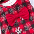 Toddler Girl Christmas Plaid Snowflake Print Bowknot Design Long-sleeve Dress Red