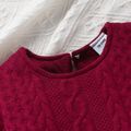 Toddler Girl Round-collar Solid Long-sleeve Cable Knit Dress Burgundy