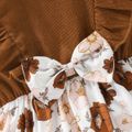 Toddler Girl Ruffled Long-sleeve Floral Print Stitching Dress Brown