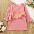 Toddler Girl 100% Cotton Ruffled Colorblock Long-sleeve Dress Pink
