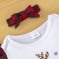 Christmas 3pcs Baby Leopard Reindeer Letter Print Long-sleeve Romper and Red Plaid Bell Bottom Pants Set White image 2
