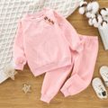 2-piece Toddler Girl Button Design Cable Knit Textured Sweatshirt and Pants Set Pink